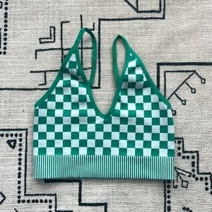 Green checkered sports bra